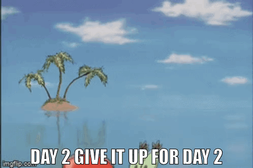 A Cartoon Of A Crab Holding A Bell With The Words `` Day 2 Give It Up For Day 2 '' Written Below It . GIF