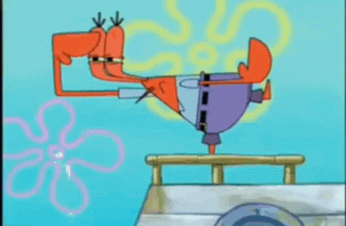 A Cartoon Of A Crab Standing On A Ledge With A Flower In The Background GIF