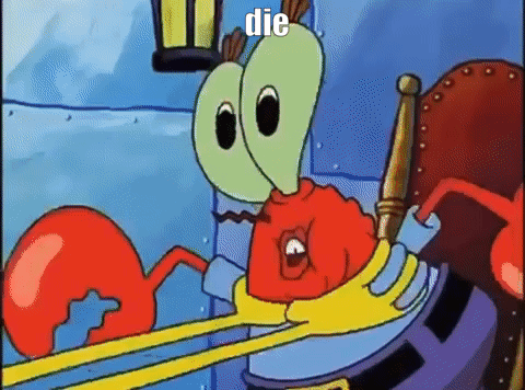 A Cartoon Of A Crab With The Word Die Written On The Bottom GIF