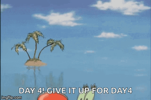 A Cartoon Of A Crab With The Words Day 4 Give It Up For Day 4 On It GIF