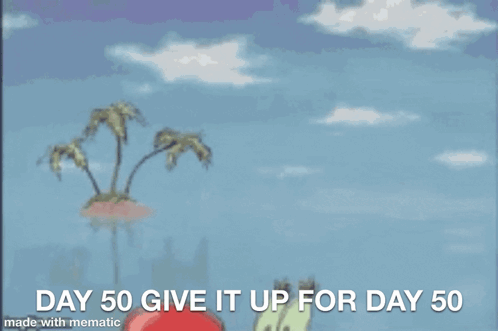 A Cartoon Of A Crab With The Words Day 50 Give It Up For Day 50 GIF