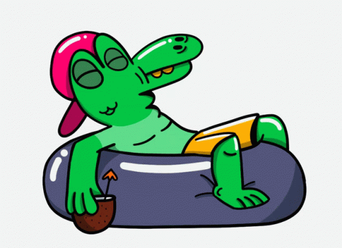 A Cartoon Of A Crocodile Giving A Peace Sign While Sitting On A Raft GIF