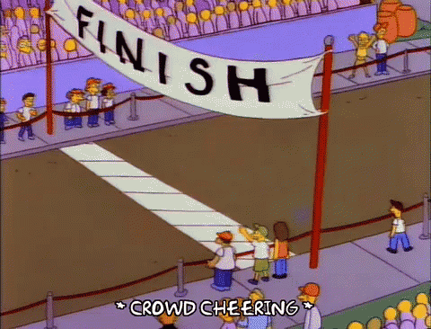 A Cartoon Of A Crowd Cheering At The Finish Line Of A Race . GIF
