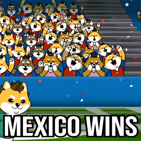 a cartoon of a crowd of dogs with mexico wins written on the bottom
