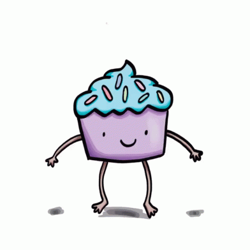 A Cartoon Of A Cupcake With Arms And Legs GIF