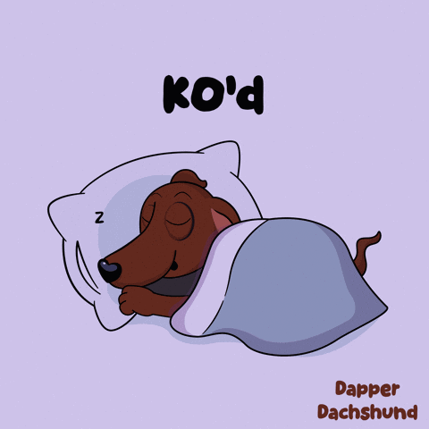 A Cartoon Of A Dachshund Sleeping Under A Blanket With The Words Ko 'D Above It GIF