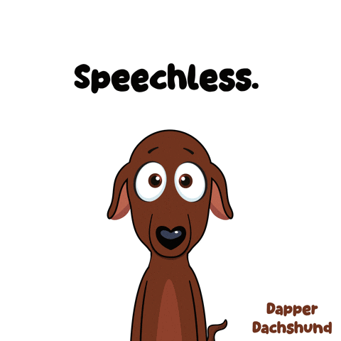 a cartoon of a dachshund with speechless written on the bottom