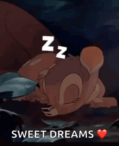 A Cartoon Of A Deer Sleeping With The Words " Sweet Dreams " Below It GIF