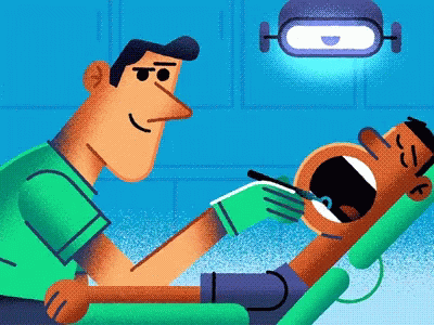 A Cartoon Of A Dentist Examining A Man 'S Teeth GIF