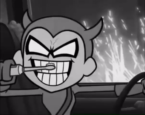 A Cartoon Of A Devil Brushing His Teeth In A Car GIF