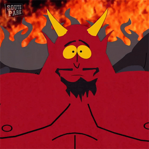 A Cartoon Of A Devil From South Park Stands In Front Of A Fire GIF