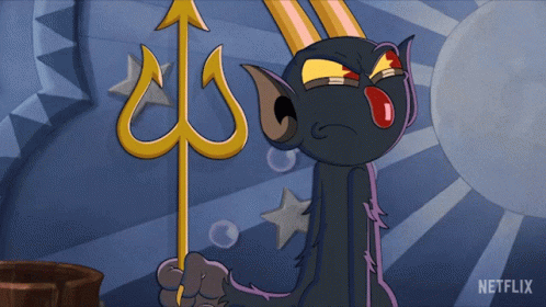 A Cartoon Of A Devil Holding A Trident With Netflix Written On The Bottom Right GIF