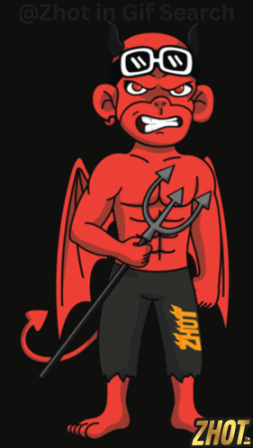 A Cartoon Of A Devil Holding A Trident With Zhot Written On The Bottom GIF