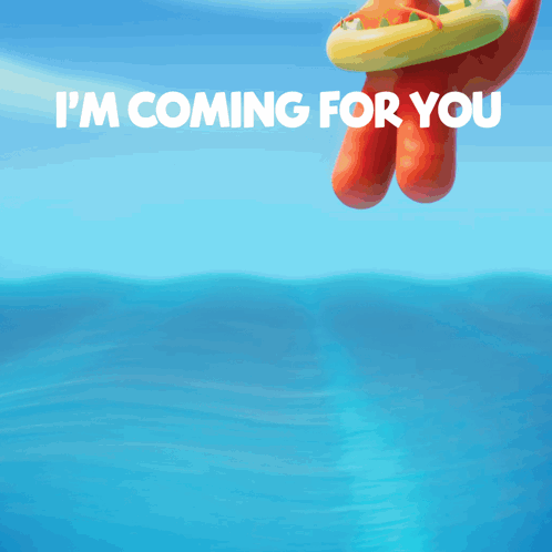 A Cartoon Of A Dinosaur Floating In The Water With The Words " I 'M Coming For You " Below It GIF