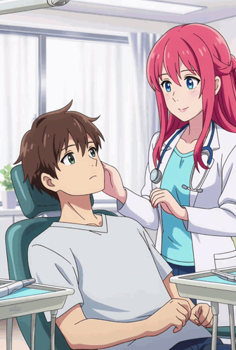 A Cartoon Of A Doctor Examining A Patient 'S Face GIF