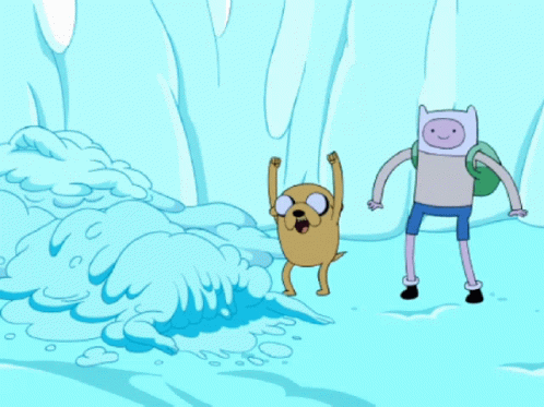 a cartoon of a dog and a man standing in a cave