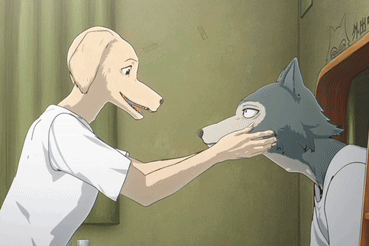 A Cartoon Of A Dog And A Wolf Touching Faces GIF