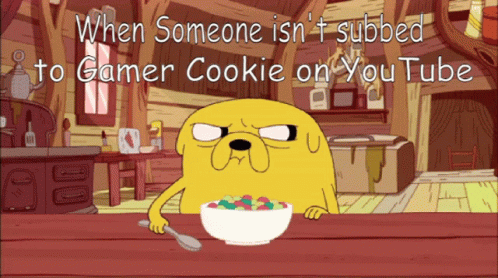 A Cartoon Of A Dog Eating A Bowl Of Cereal With The Caption When Someone Isn 'T Subbed GIF