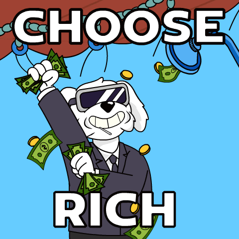 A Cartoon Of A Dog Holding A Bunch Of Money And The Words Choose Rich GIF