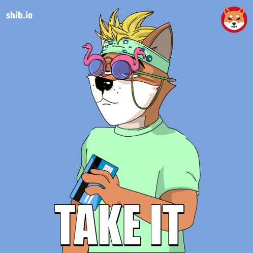 A Cartoon Of A Dog Holding A Credit Card And The Words Take It GIF