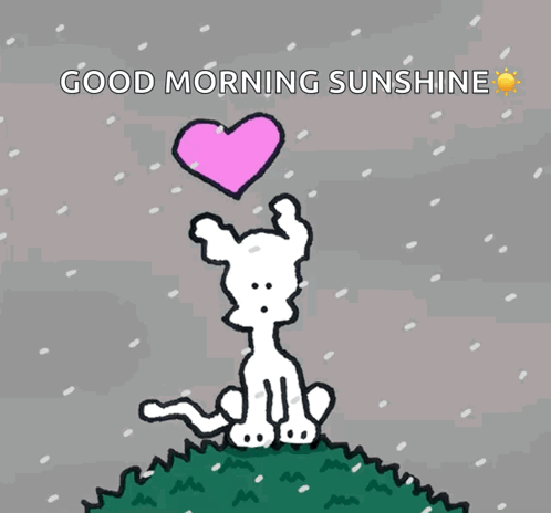 A Cartoon Of A Dog Holding A Pink Heart And The Words Good Morning Sunshine GIF