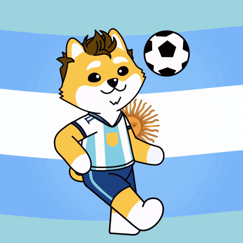 a cartoon of a dog holding a soccer ball on its head