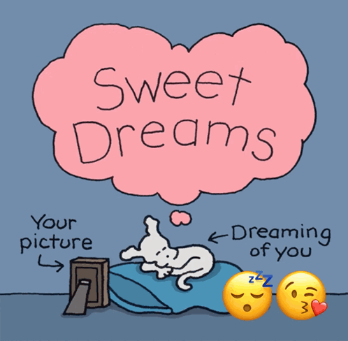 A Cartoon Of A Dog Laying On A Bed With A Thought Bubble Saying Sweet Dreams GIF
