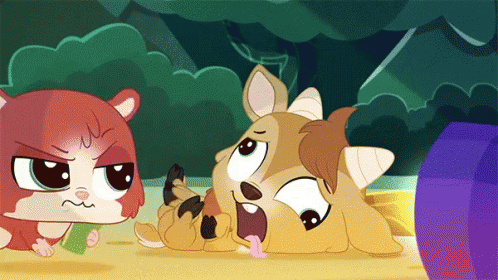 A Cartoon Of A Dog Laying On The Ground With A Purple Object In The Background GIF