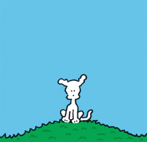A Cartoon Of A Dog Looking At A Heart Shaped Object Flying In The Sky GIF