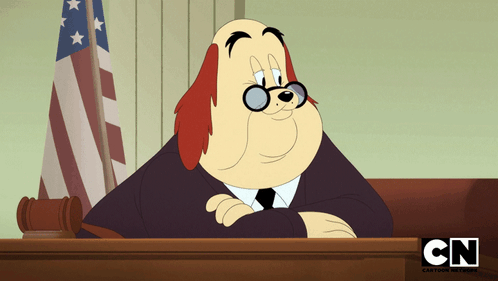 A Cartoon Of A Dog Sitting In A Courtroom With Cn Cartoon Network In The Corner GIF