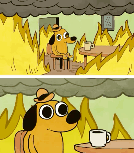 A Cartoon Of A Dog Sitting In Front Of A Fire And A Cup Of Coffee GIF
