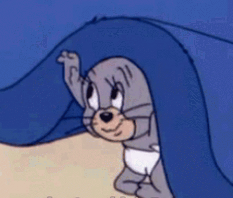 A Cartoon Of A Dog Sticking Its Head Out Of A Blue Blanket GIF