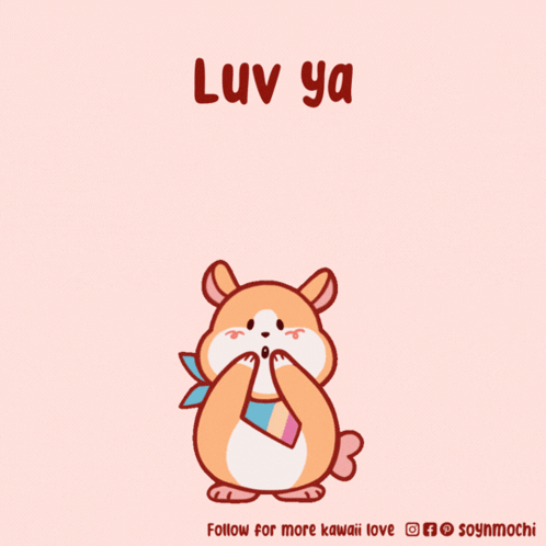 A Cartoon Of A Dog Surrounded By Hearts With The Words Luv Ya GIF