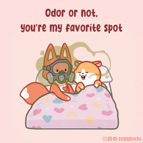 A Cartoon Of A Dog Wearing A Gas Mask And A Fox Laying On A Bed GIF
