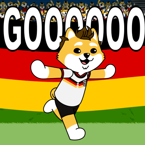 A Cartoon Of A Dog Wearing A Jersey That Says Germany On It GIF