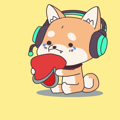 A Cartoon Of A Dog Wearing Headphones And Holding A Red Heart GIF
