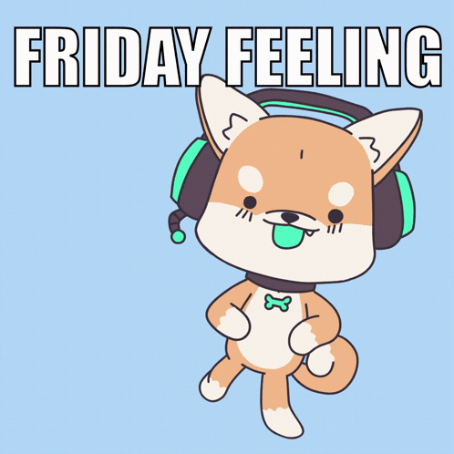 A Cartoon Of A Dog Wearing Headphones With The Words Friday Feeling Below It GIF