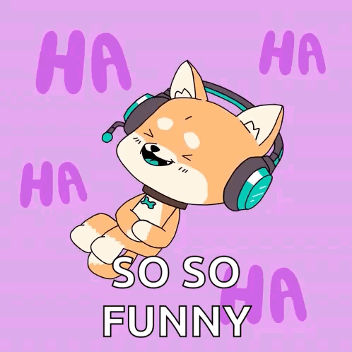 A Cartoon Of A Dog Wearing Headphones With The Words So So Funny GIF