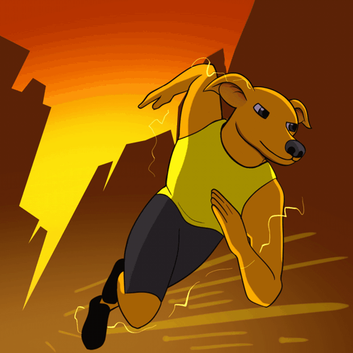 A Cartoon Of A Dog With A Lightning Bolt In The Background GIF
