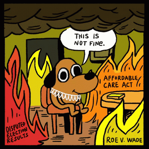 A Cartoon Of A Dog With A Speech Bubble Saying This Is Not Fine GIF