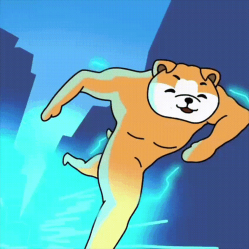 A Cartoon Of A Dog With Muscles And A Blue Background GIF