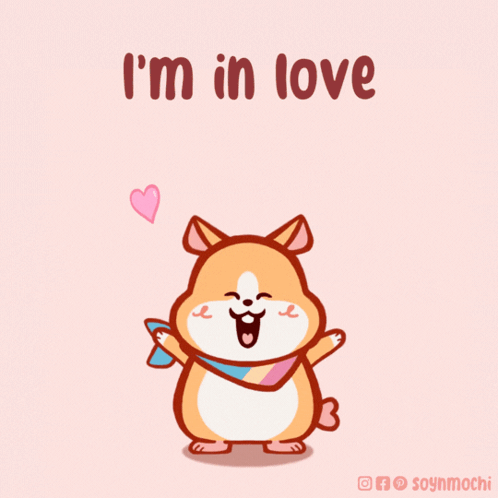 A Cartoon Of A Dog With The Words " I 'M In Love " Below It GIF