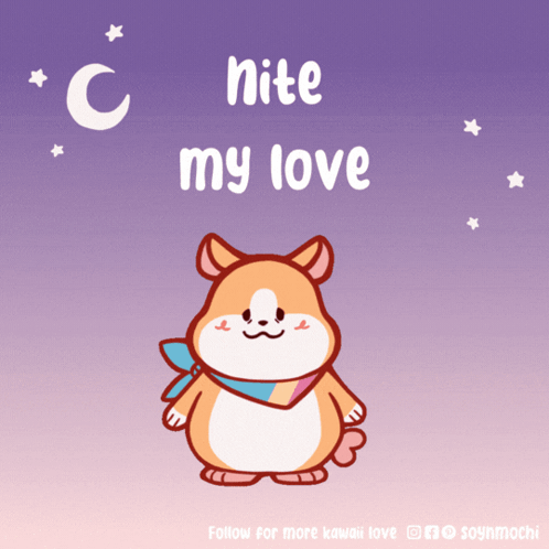 A Cartoon Of A Dog With The Words " Nite My Love " GIF