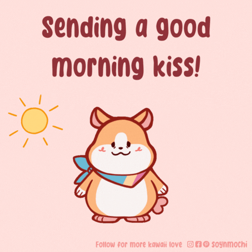 A Cartoon Of A Dog Yawning With The Words Sending A Good Morning Kiss GIF