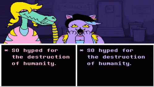 A Cartoon Of A Dragon And A Cat Talking About The Destruction Of Humanity GIF