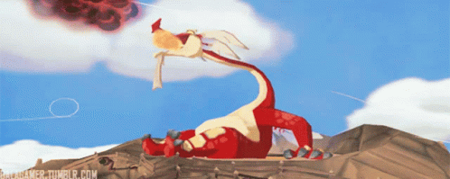A Cartoon Of A Dragon Laying On Top Of A Mountain With A Blue Sky In The Background And A Tumblr.com Logo GIF