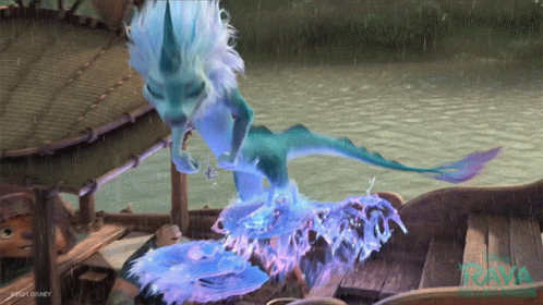 a cartoon of a dragon with the word raya on the bottom right