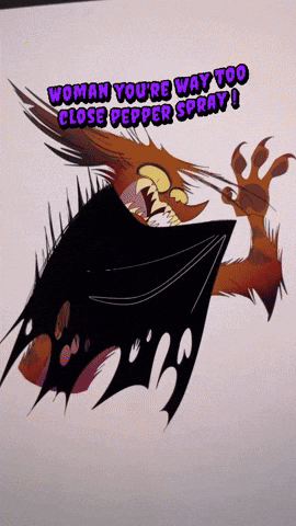 A Cartoon Of A Dragon With The Words Woman You 'Re Way Too Close Pepper Spray On It GIF