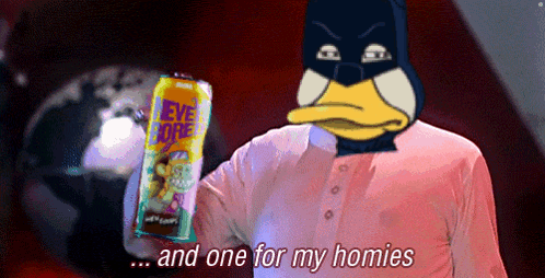 A Cartoon Of A Duck Holding A Can Of Eye Drops GIF