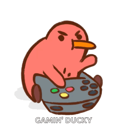 A Cartoon Of A Duck Holding A Video Game Controller With The Caption " Gamin ' Ducky " GIF